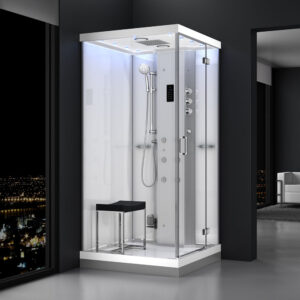 M-SPA - Pravý bílý hydromasážní sprchový box a parní sauna 100 x 100 x 217 cm