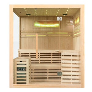M-SPA - EA4-2 - Suchá finská izolovaná sauna s kamny se solnou stěnou s LED podsvícením 180 x 160 x 200 cm